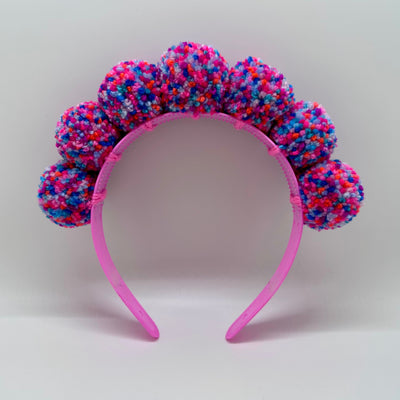 Mini Confetti Pom Pom Crown in Blue + Pink | Fat Pom Poms