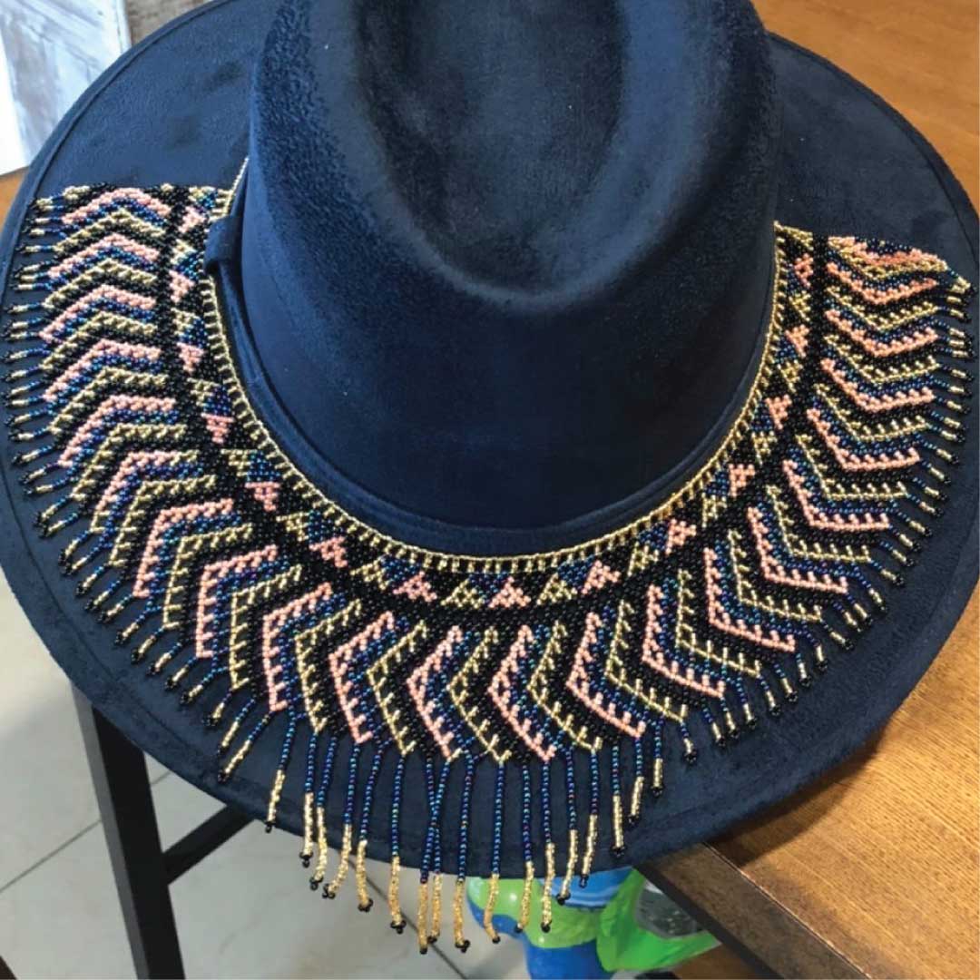 Wide Brimmed Hat with Beadwork in Navy | AmaDa Artesania